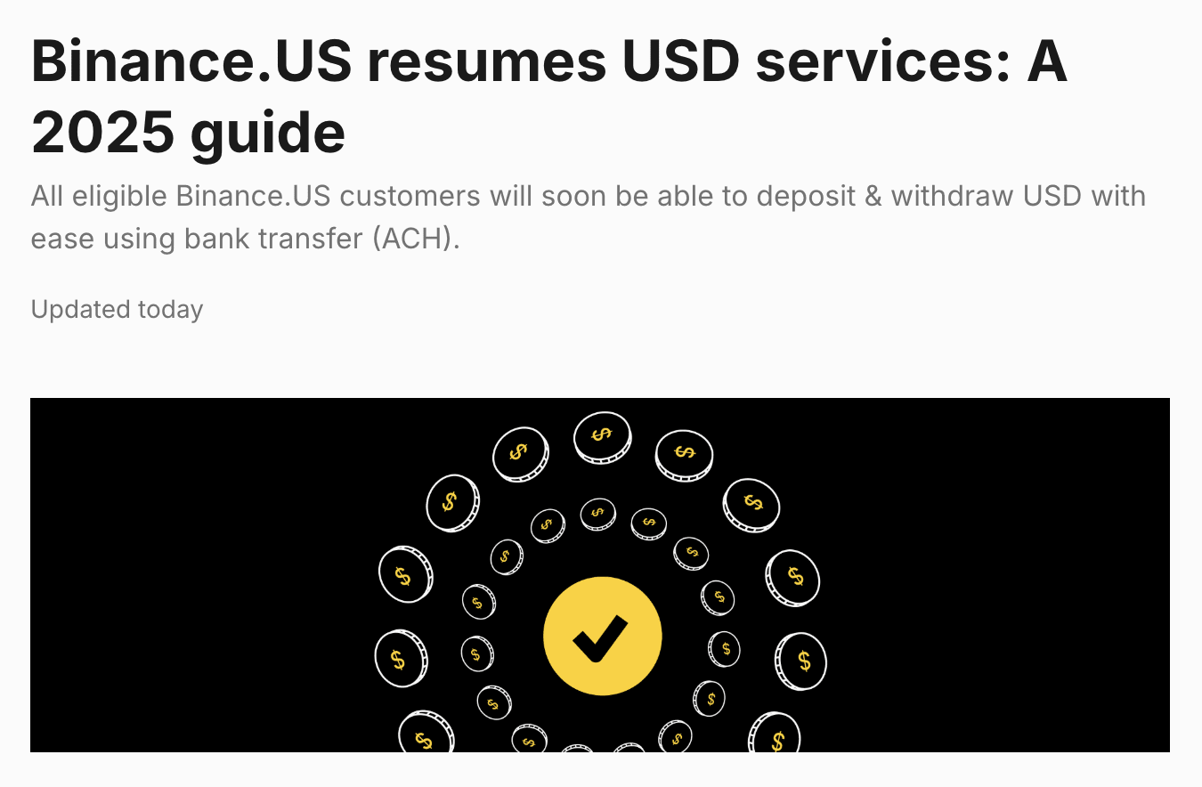 幣安美國重啟美元存提款！兩年禁令解除，ACH轉帳正式回歸| 幣安廣場上的加密城市Crypto City