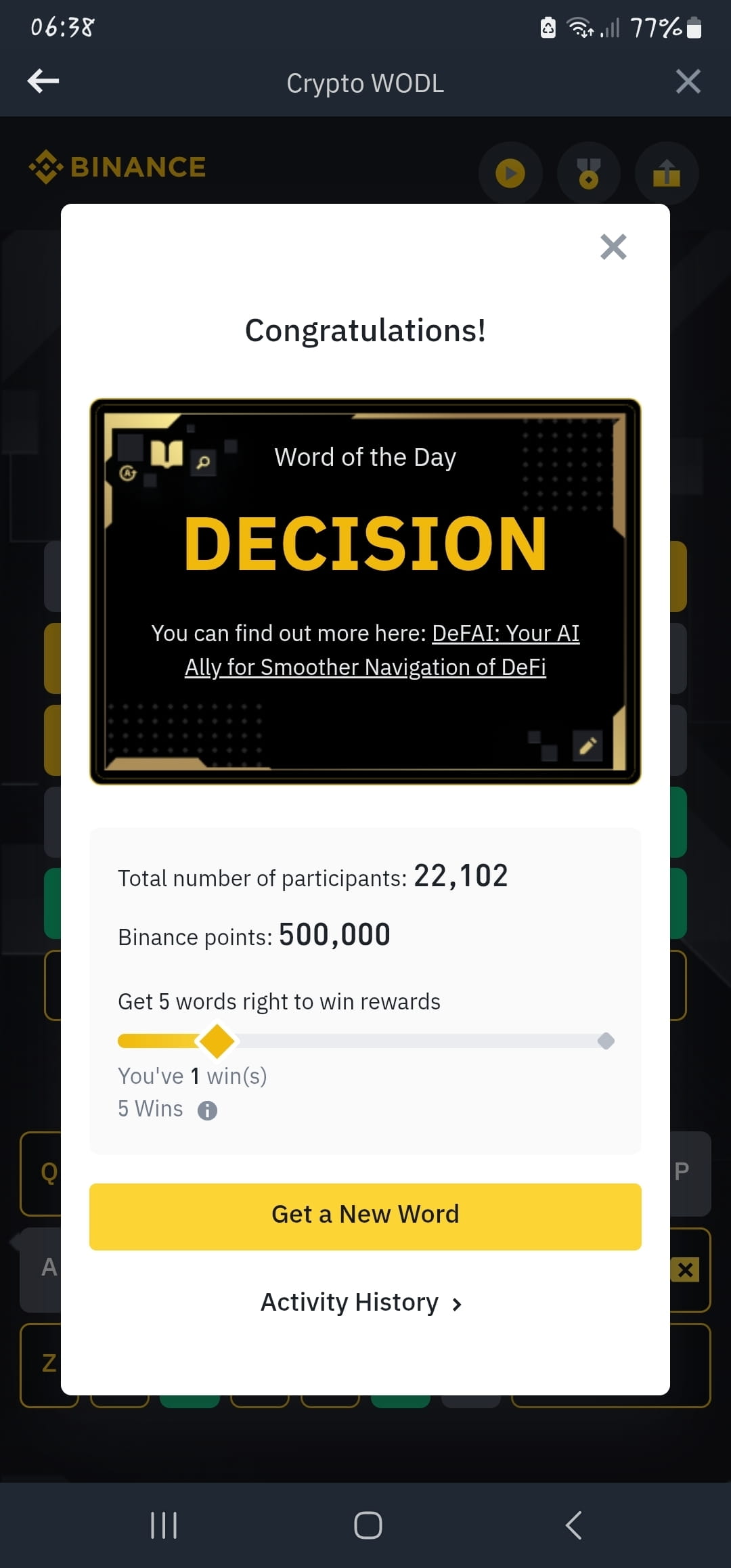Слово дня на этой неделе: возможные ответы 4 буквы: Дефи, З | Hruthik_Aade  на Binance Square