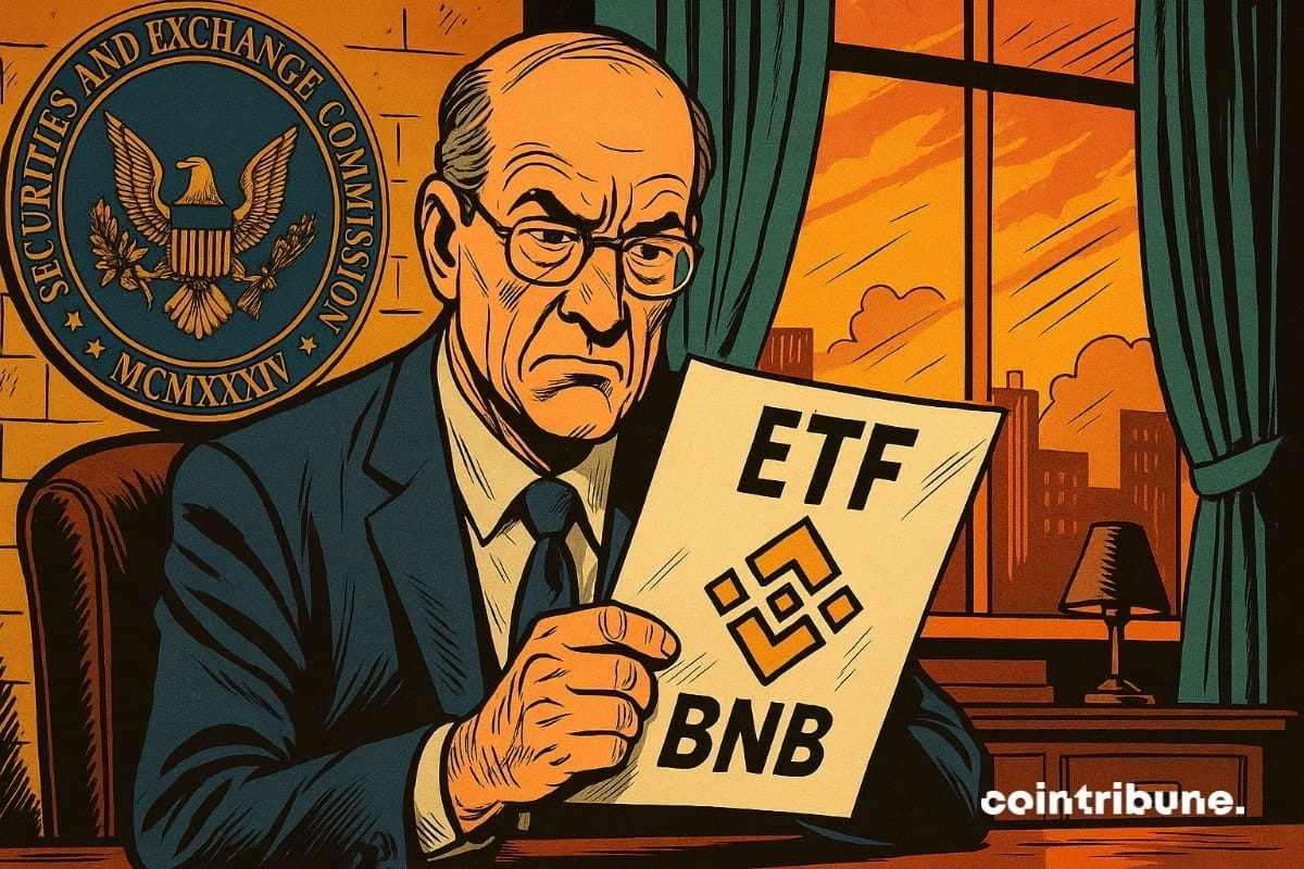 Un responsable à la SEC qui tient en main le formulaire de dépôt de VanEck pour un ETF BNB.
