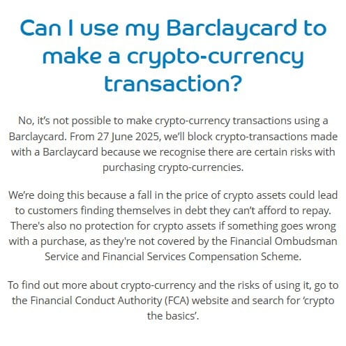 Barclays cấm khách hàng dùng thẻ tín dụng giao dịch tiền điện tử
