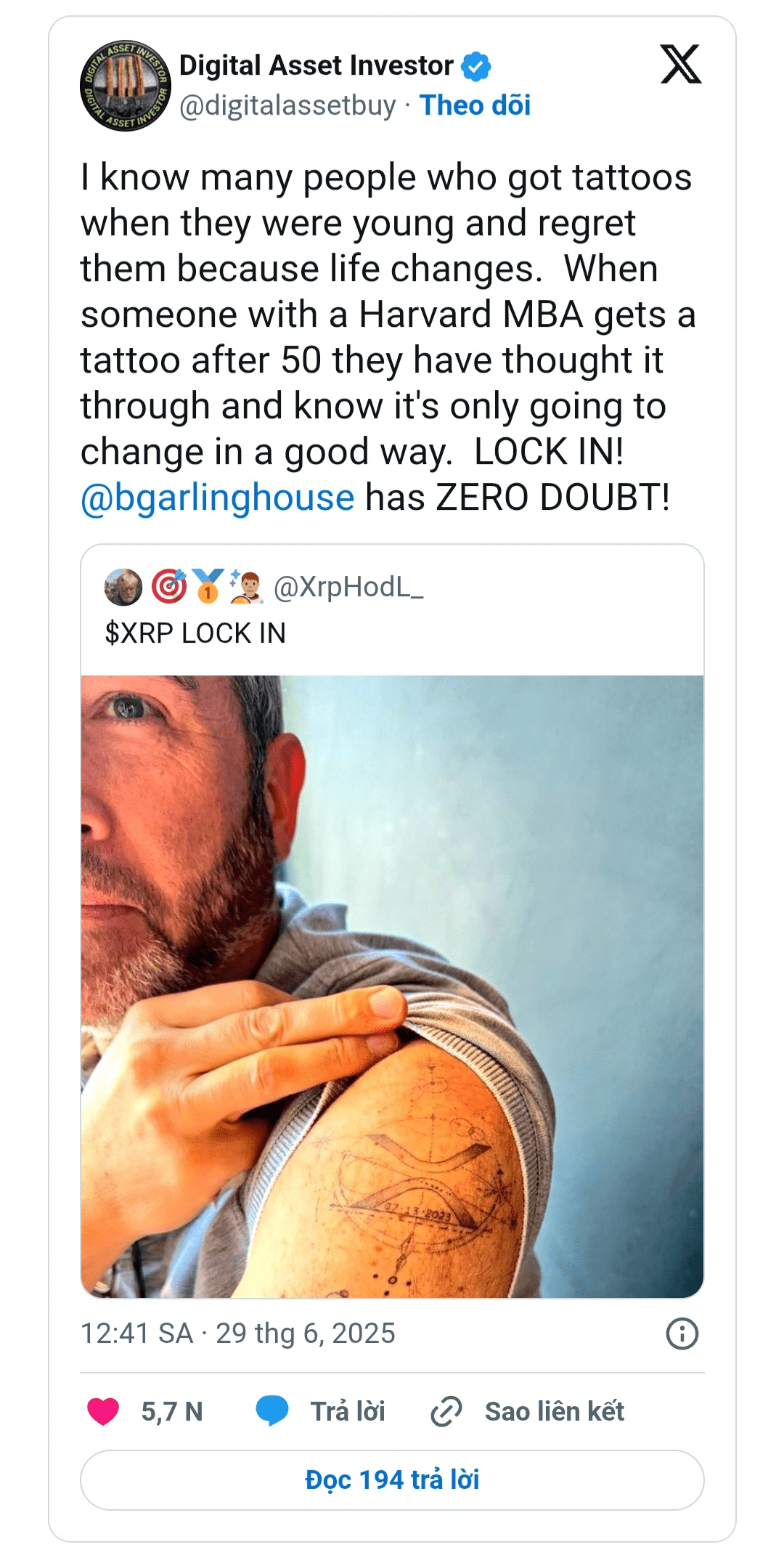 Brad Garlinghouse Duplica XRP Con Tatuaje Y Compromiso 1000% | blogtienso  en Binance Square