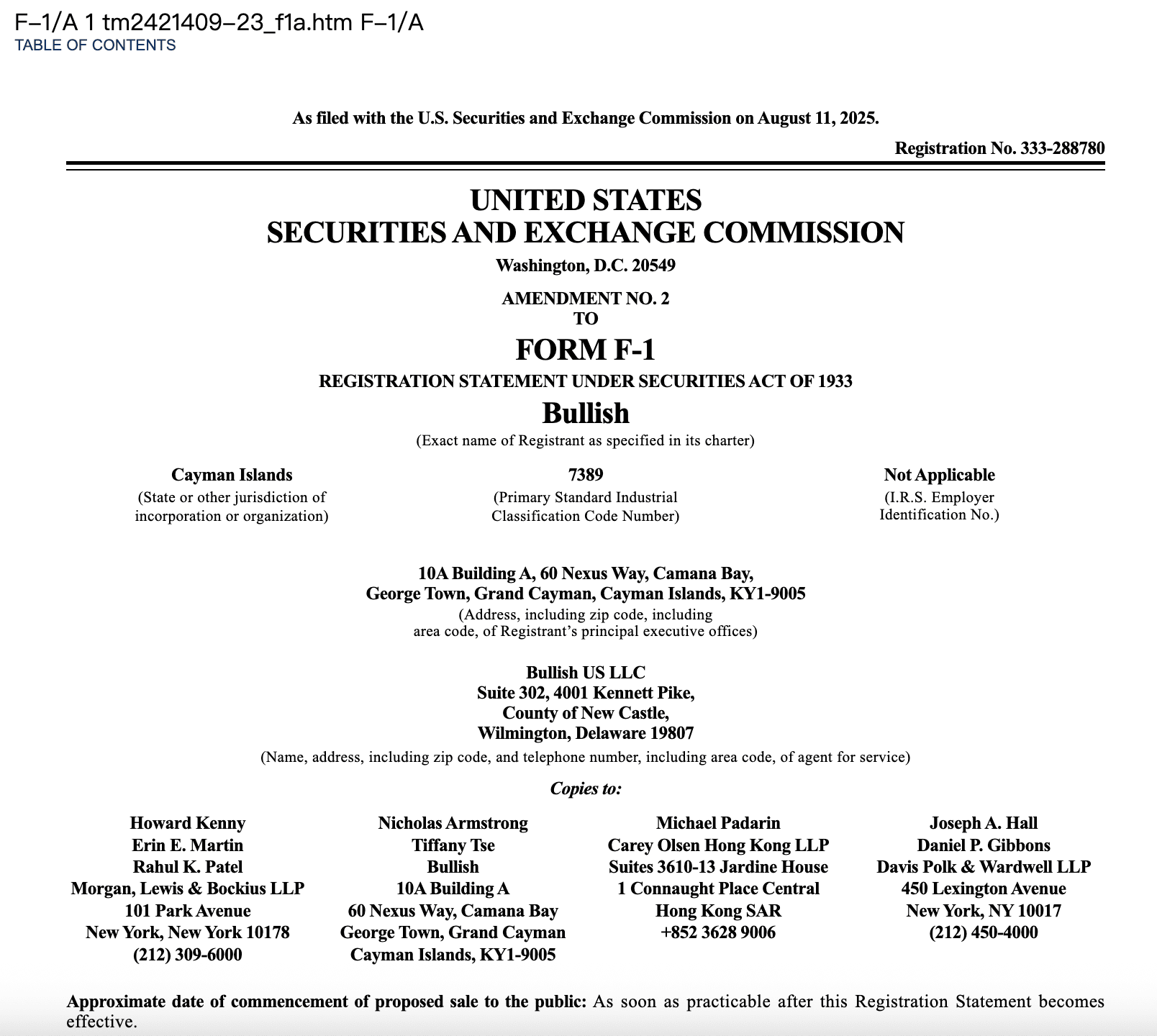 IPO-Bullish-SEC