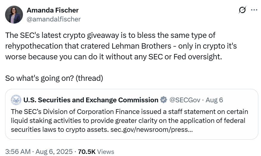 “雷曼2.0”还是误解？SEC流动质押指引遭业内强烈反击_aicoin_图1