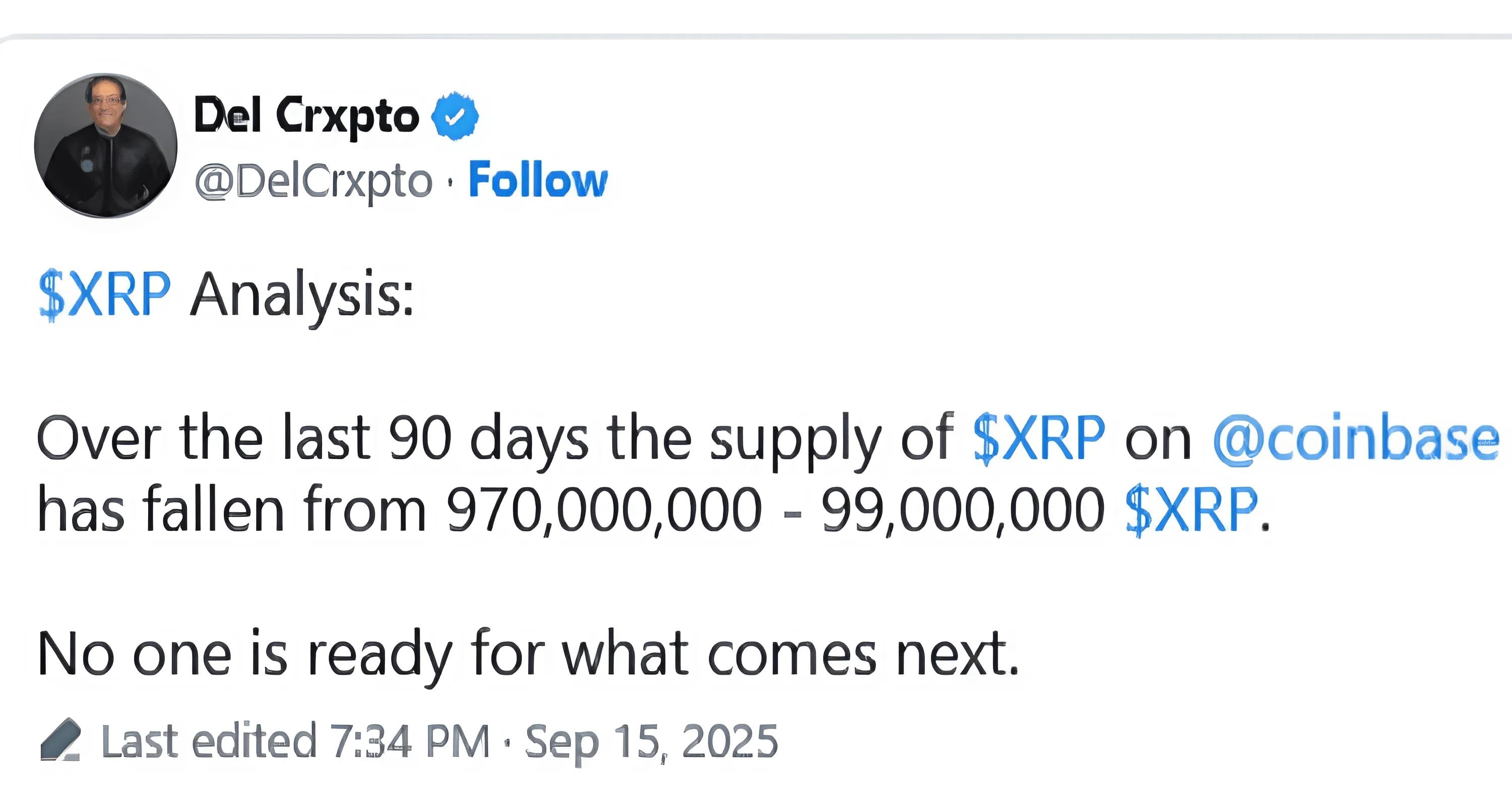 XRP en Coinbase Disminuye un 90%, Experto Dice Que Nadie Está Preparado  Para Lo Que Vendrá A Continuación | Black Cat 399 en Binance Square