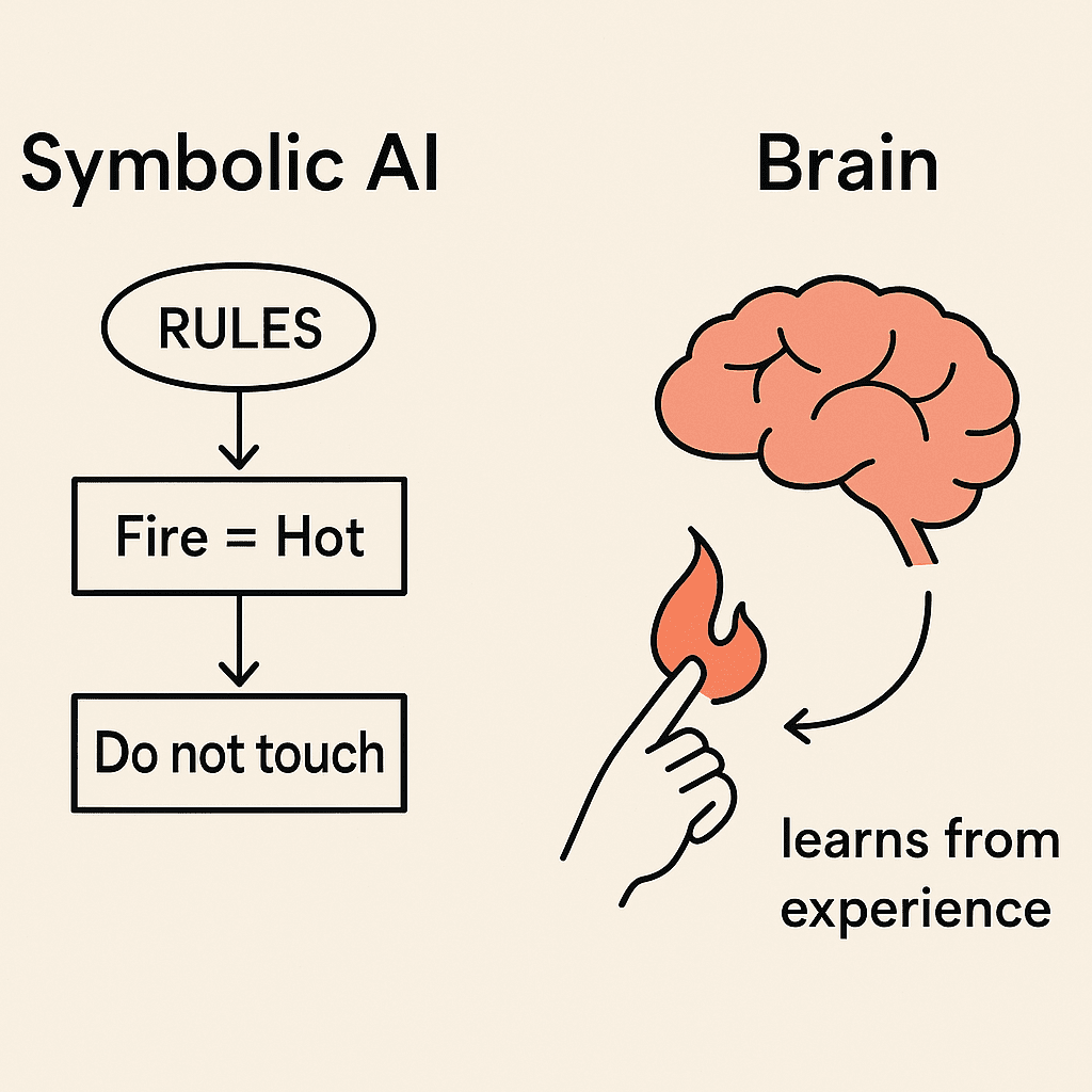 Illustration comparing brain-like and rule-based problem solving