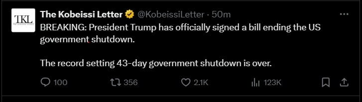 US Government Shutdown Ends