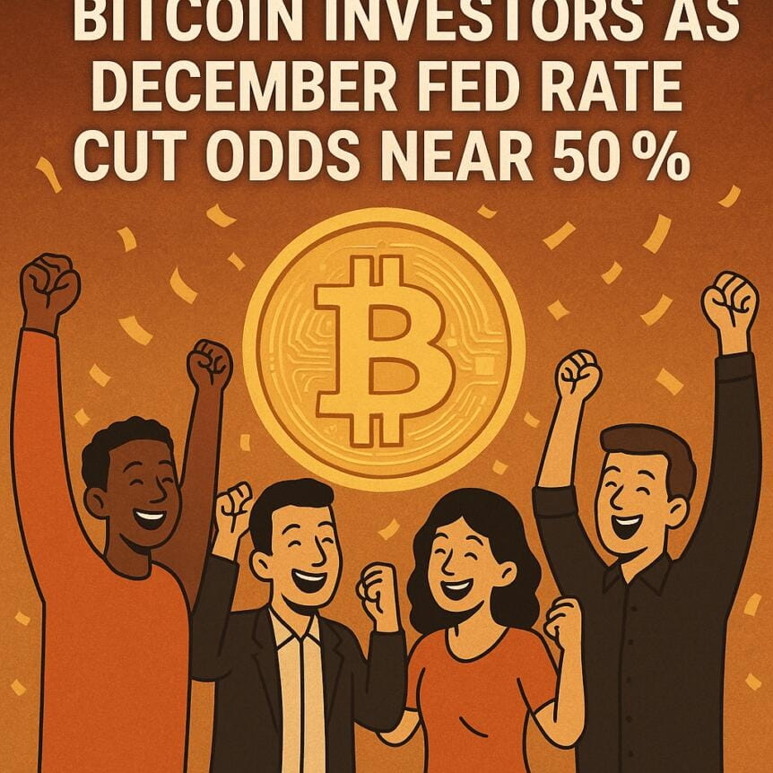 Bitcoin Investors Celebrate As December Fed Rate Cut Odds Near 50%
