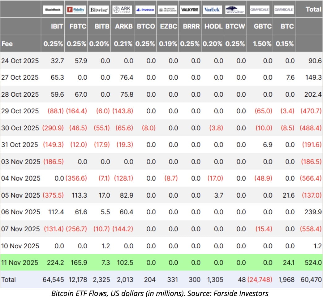 Bitcoin News: Bitcoin ETFs See $524M Inflows — Best Day Since October  Market Crash | Binance News on Binance Square