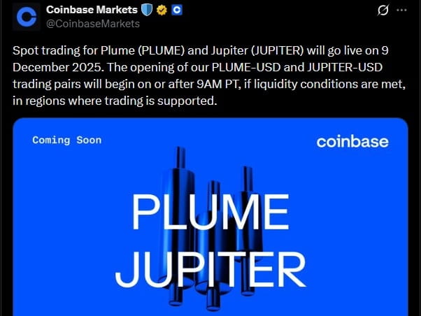 Coinbase Listing Plume and Jupiter