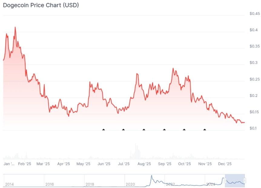 Dogecoin Slides To Multi-Month Low As Demand Weakens