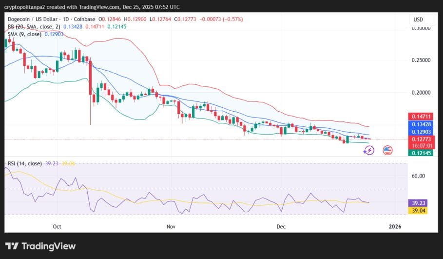 DOGE/USD 1日价格走势图。