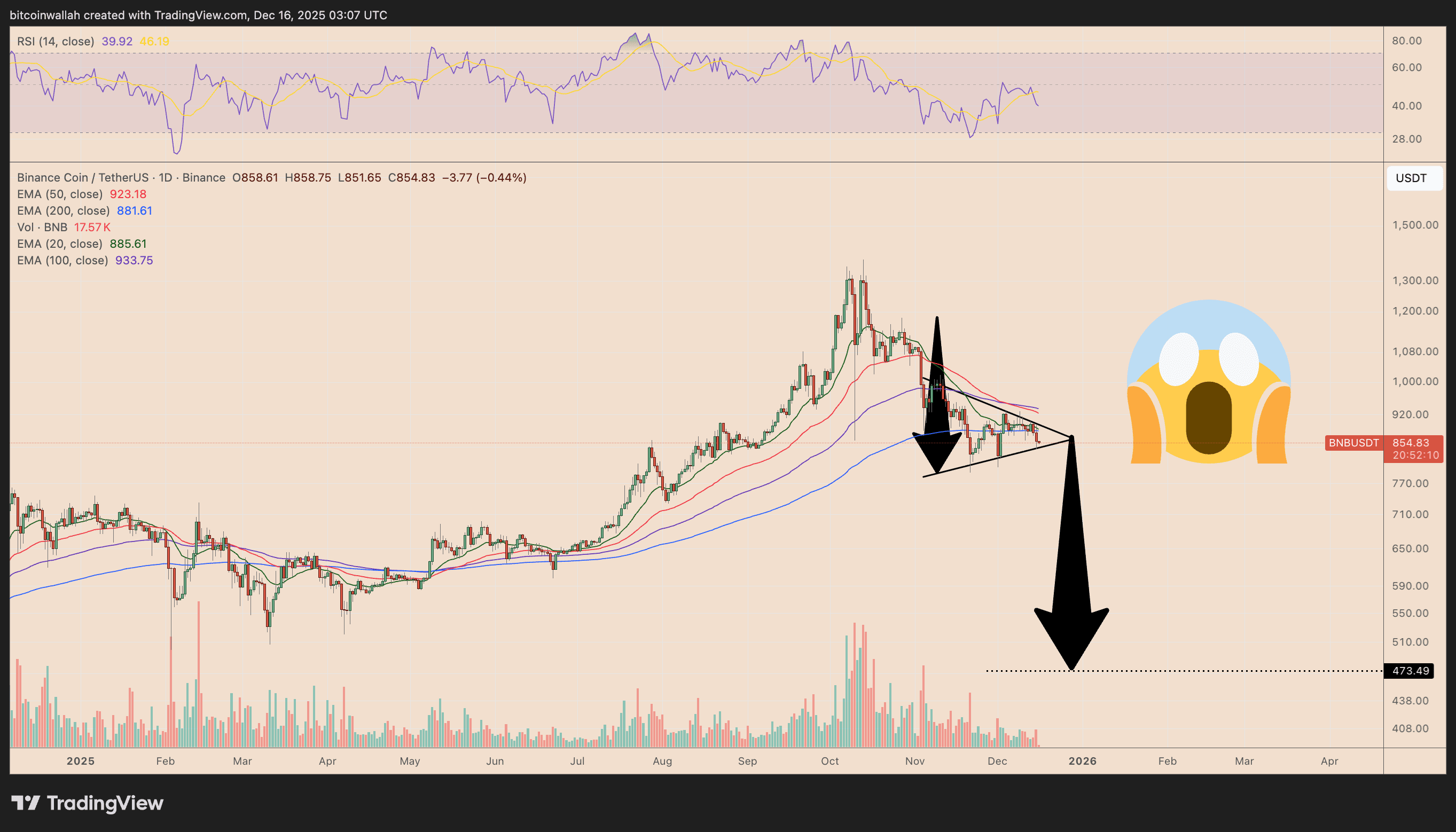 BNB/USDT daily price chart 
