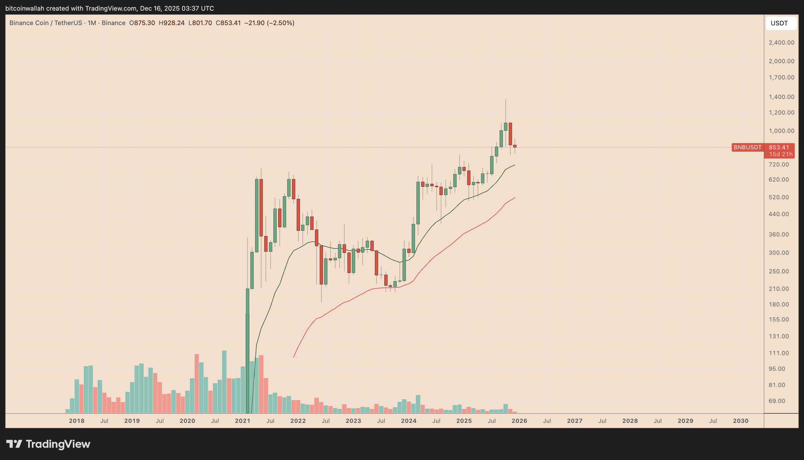 BNB/USDT monthly price chart