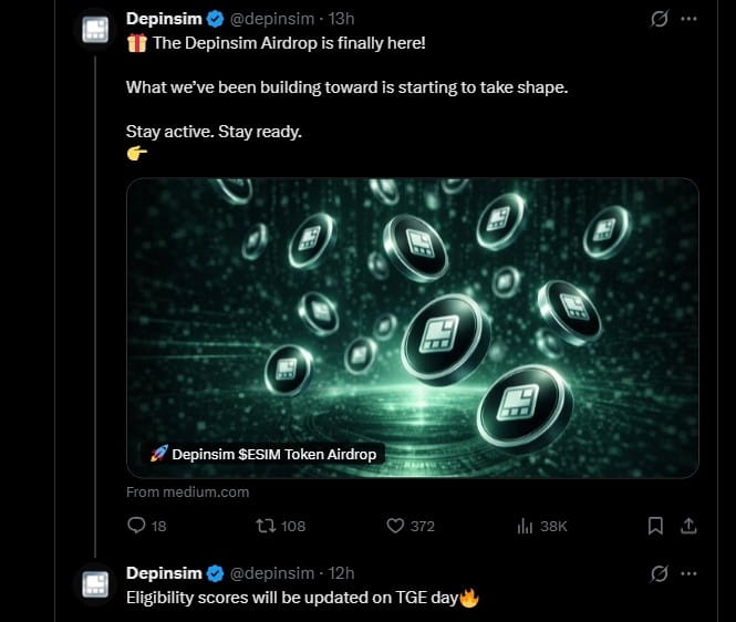 Depinsim Airdrop Listing Date