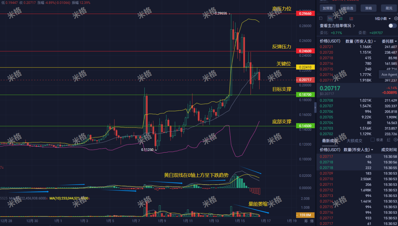 Alerte de chute ! Signal dangereux sur la ligne de 4 heures de Binance Life  ! Est-ce que nous allons casser 0.187 vers 0.145, ou un rebond  spectaculaire à travers 0.246 ?