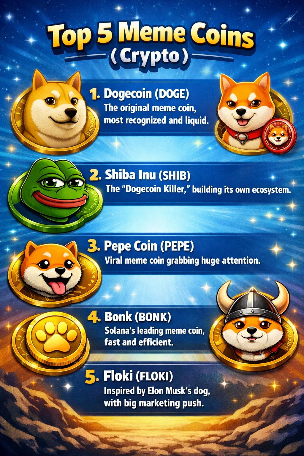 TOP 5 MEME COINS : 🐶 1. #Dogecoin⁩ (DOGE) Dogecoin is | HAROON SALEH on  Binance Square