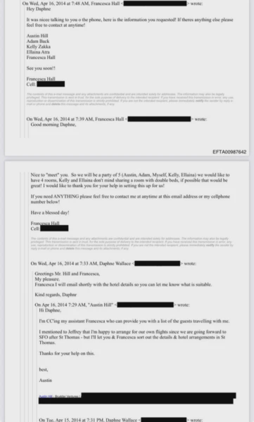 Адам Бэк и Остин Хилл упоминаются в планах поездки на остров Эпштейна