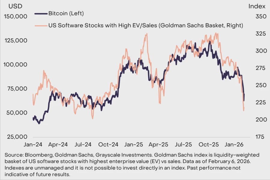 Биткоин и акции программных компаний США. Источник: Grayscale