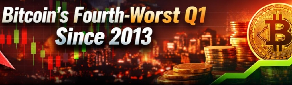 Bitcoin fell 23.21% in Q1 2026, marking its fourth-worst first quarter since 2013, while Ethereum dropped 33.73%, its third-weakest Q1 since 2016.