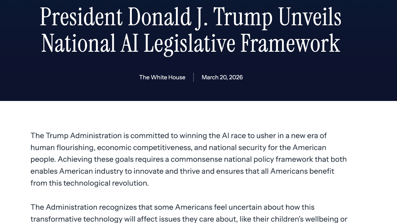 AI TRENDS | U.S. White House Releases National AI Legislation Framework ...