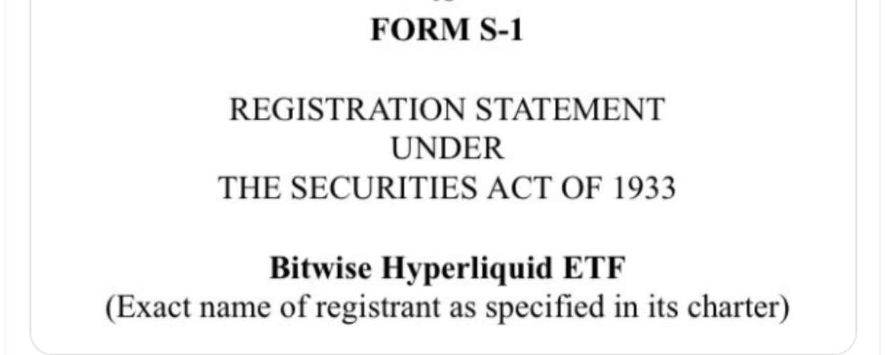 Crypto News: Bitwise Moves Closer to Hyperliquid ETF Launch With Updated Filing
