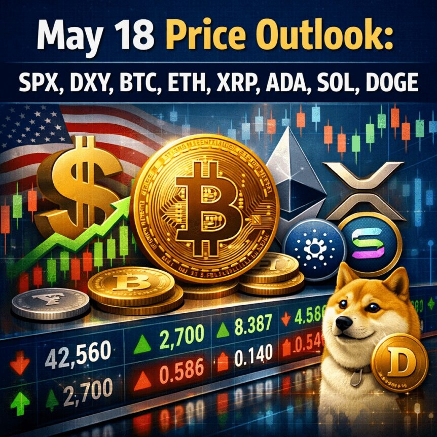 May 18 Price Outlook: Spx, Dxy, Btc, Eth, Xrp, Ada, Sol, Doge