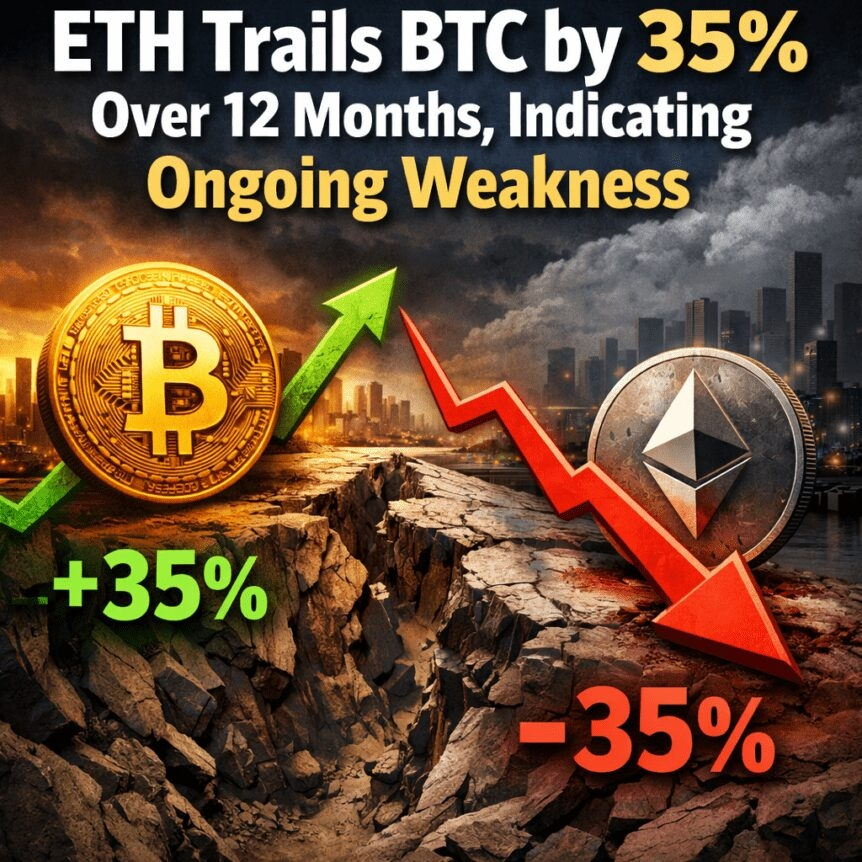 Eth Trails Btc By 35% Over 12 Months, Indicating Ongoing Weakness