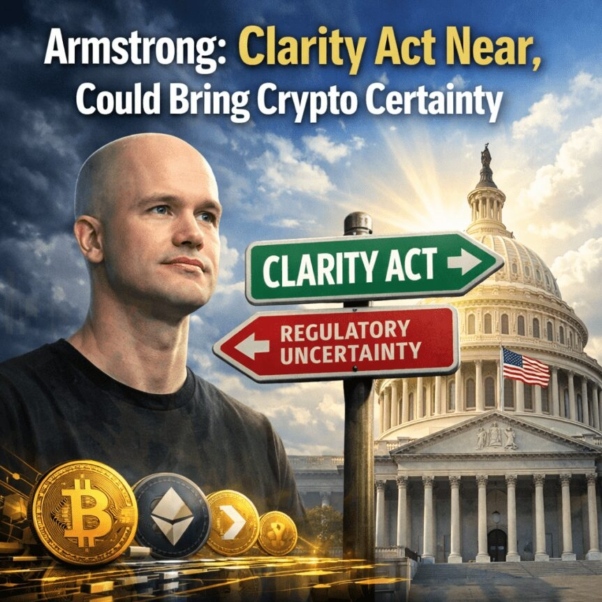 Armstrong: Clarity Act Near, Could Bring Crypto Certainty