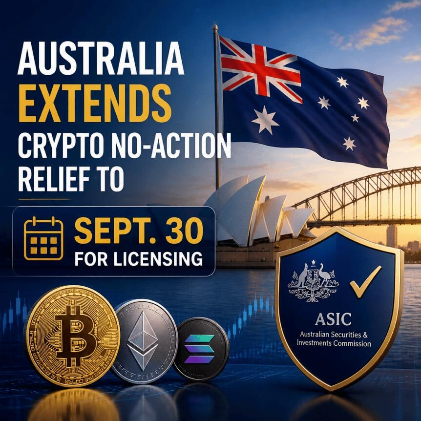 Australia Extends Crypto No-Action Relief To Sept. 30 For Licensing