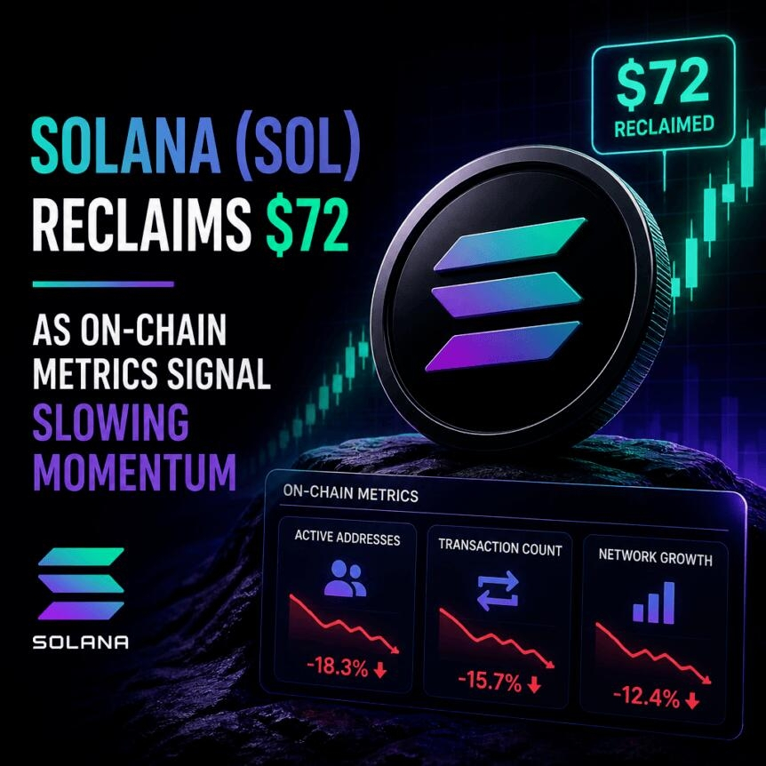 Solana (Sol) Reclaims $72 As On-Chain Metrics Signal Slowing Momentum