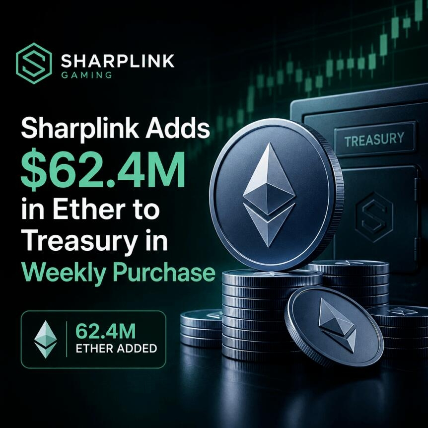 Sharplink Adds $62.4m In Ether To Treasury In Weekly Purchase