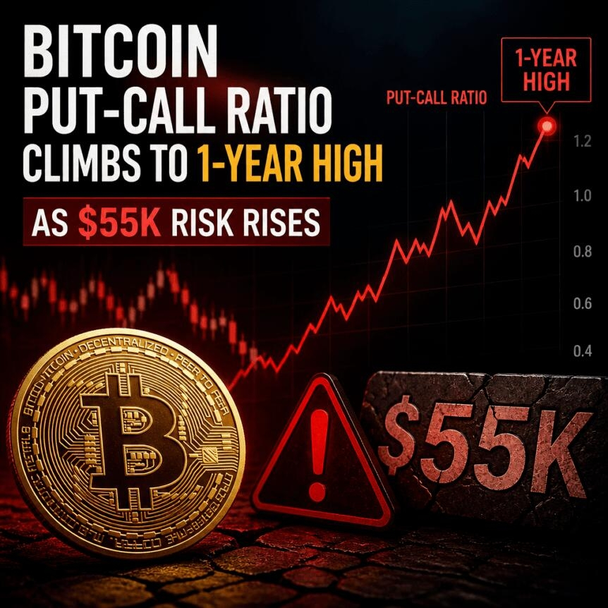 Bitcoin Put-Call Ratio Climbs To 1-Year High As $55k Risk Rises