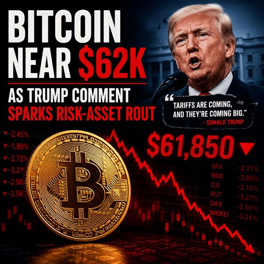 Bitcoin Near $62k As Trump Comment Sparks Risk-Asset Rout