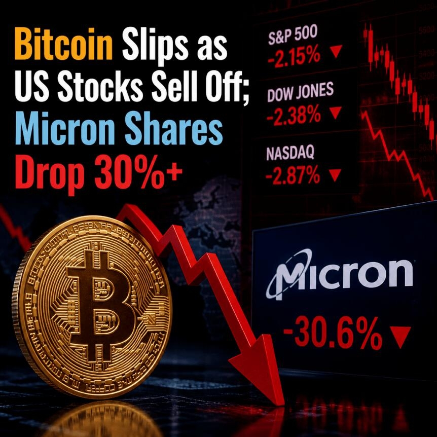 Bitcoin Slips As Us Stocks Sell Off; Micron Shares Drop 30%+