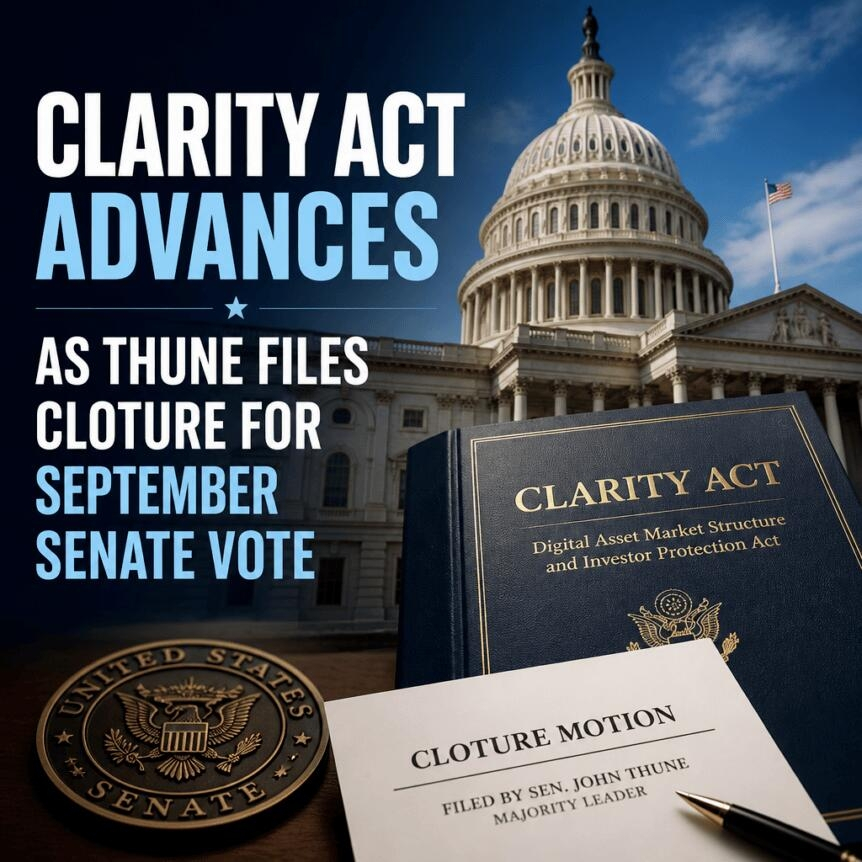 Clarity Act Advances As Thune Files Cloture For September Senate Vote