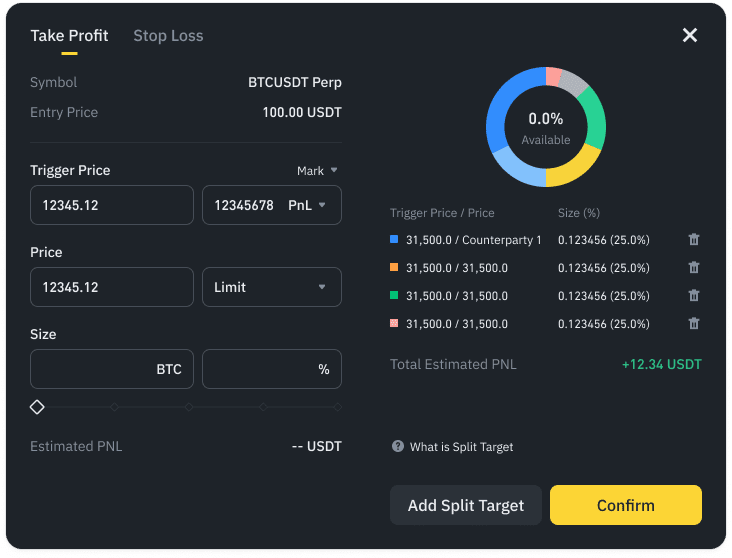 Giao diện Futures trên Binance, nơi bạn có thể đặt lệnh Stop Loss và Take Profit.