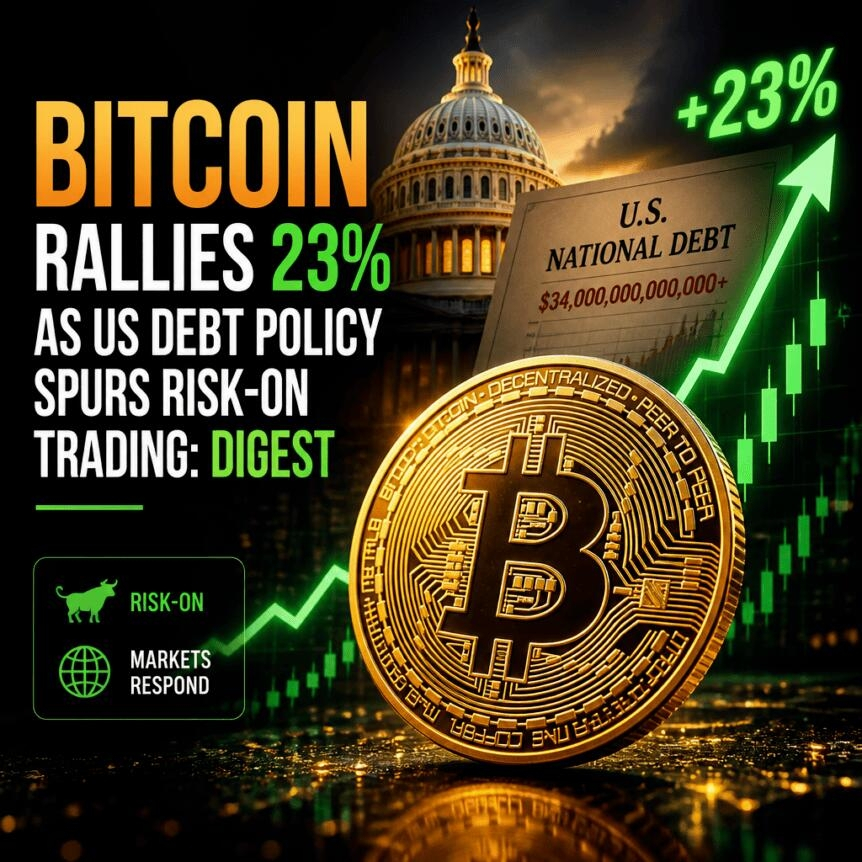 Bitcoin Rallies 23% As Us Debt Policy Spurs Risk-On Trading: Digest