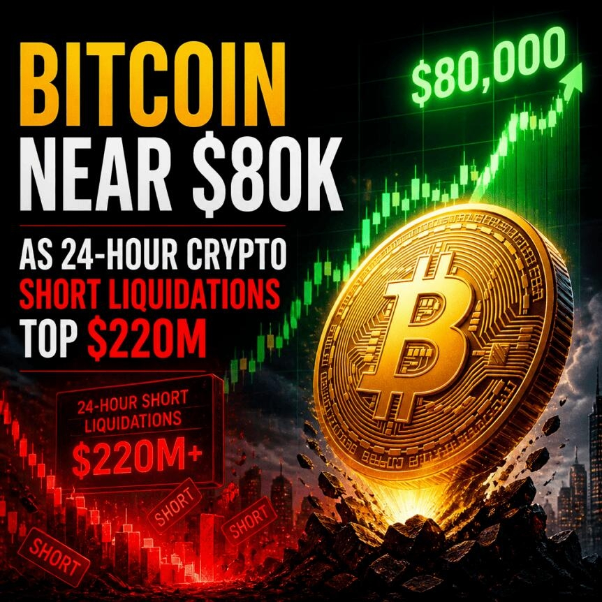 Bitcoin Near $80k As 24-Hour Crypto Short Liquidations Top $220m