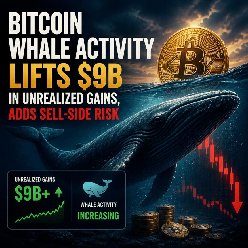 Bitcoin Whale Activity Lifts $9b In Unrealized Gains, Adds Sell-Side Risk