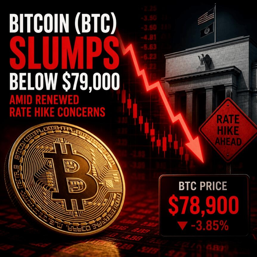 Bitcoin Btc Slumps Below 79 000 Amid Renewed Rate Hike Concerns