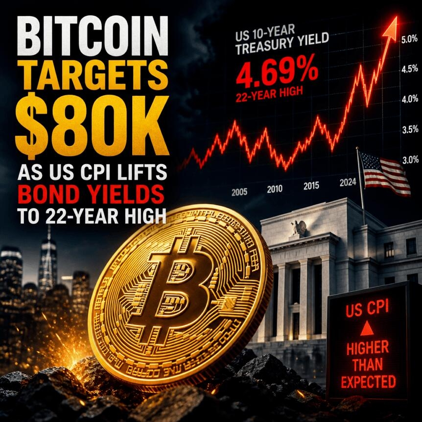 Bitcoin Targets $80k As Us Cpi Lifts Bond Yields To 22-Year High