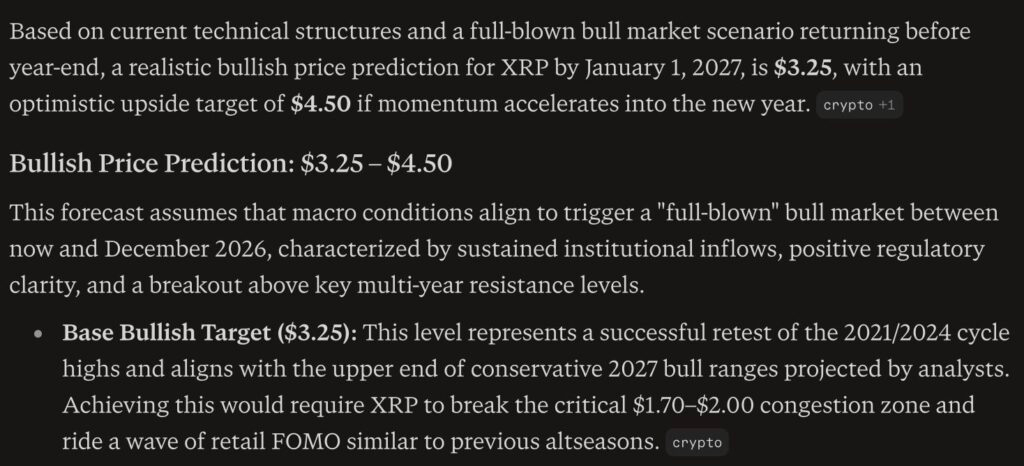 XRP price prediction: Perplexity AI predicts XRP will make a modest move over the remainder of 2026, as other models predict huge moves