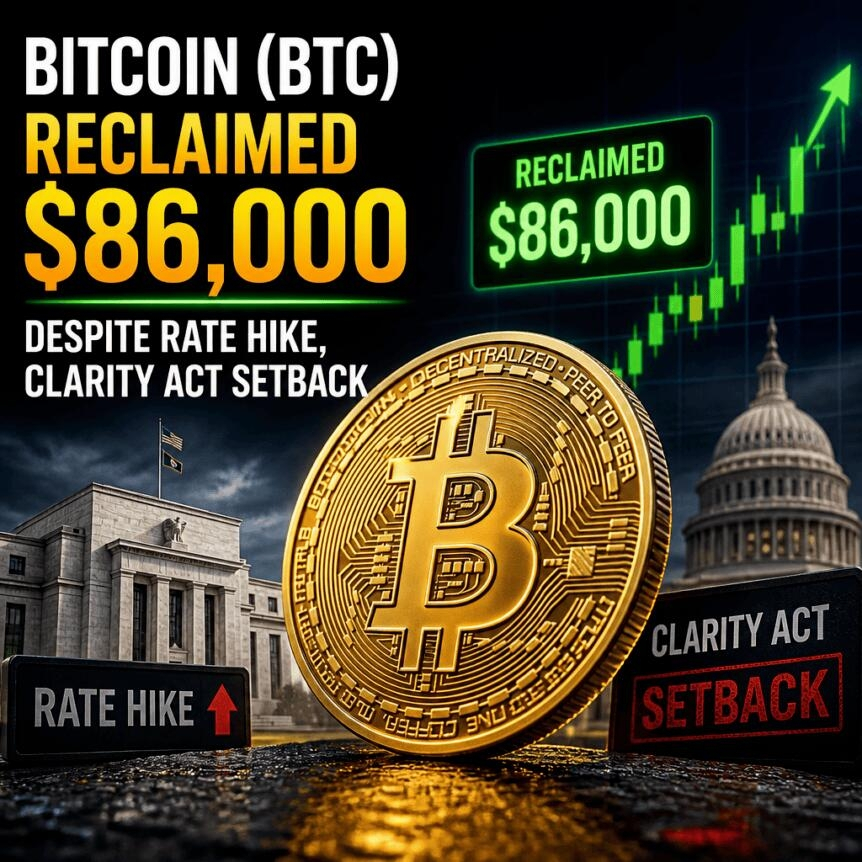 Bitcoin Btc Reclaimed 86 000 Despite Rate Hike Clarity Act Setback