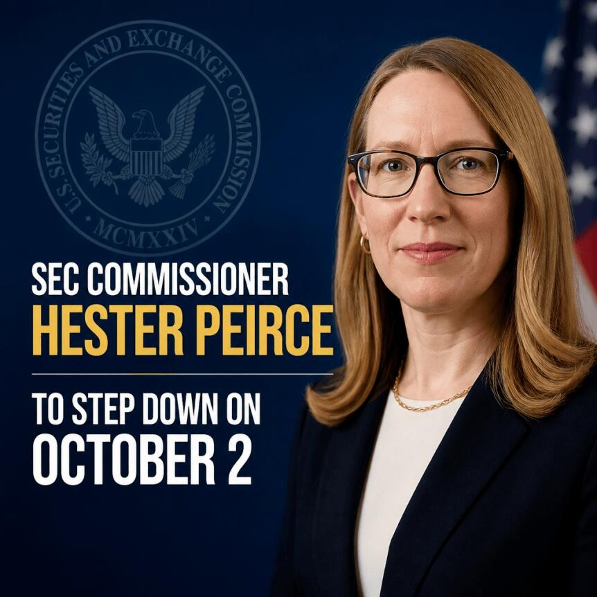 Sec Commissioner Hester Peirce To Step Down On October 2