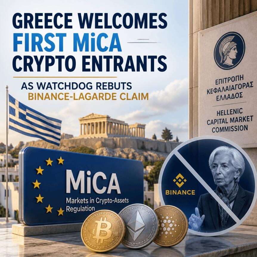 Greece Welcomes First Mica Crypto Entrants As Watchdog Rebuts Binance-Lagarde Claim