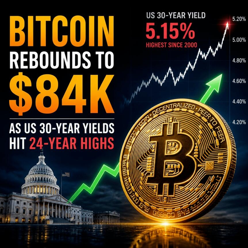Bitcoin Rebounds To $84k As Us 30-Year Yields Hit 24-Year Highs