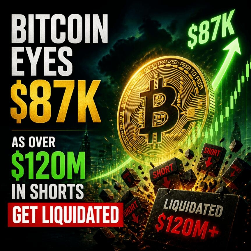 Bitcoin Eyes $87k As Over $120m In Shorts Get Liquidated