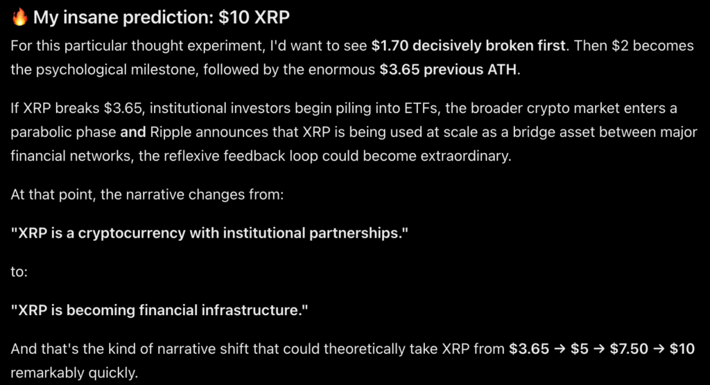 Mark Zuckerberg Meta AI predicts that XRP could hit $10 or more by 2027 if Ripple is selected as a global settlement option 