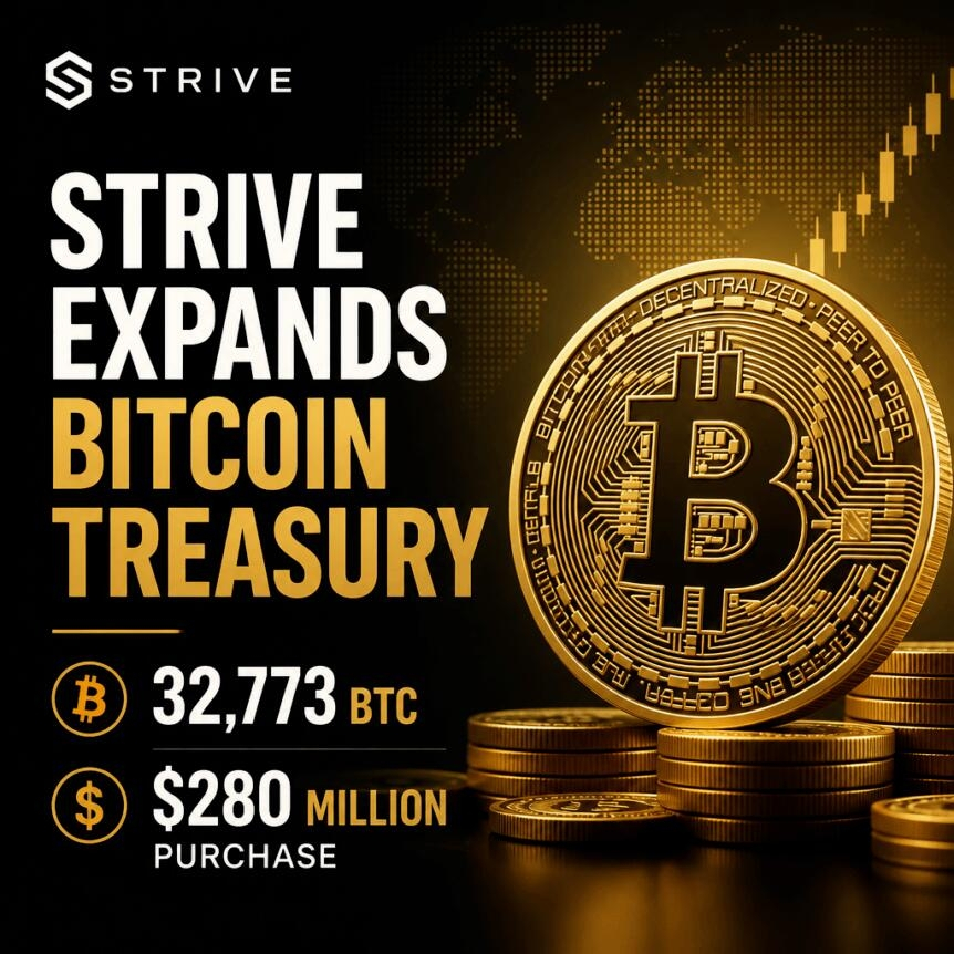 Strive Expands Bitcoin Treasury To 32 773 Btc With 280 Million Purchase