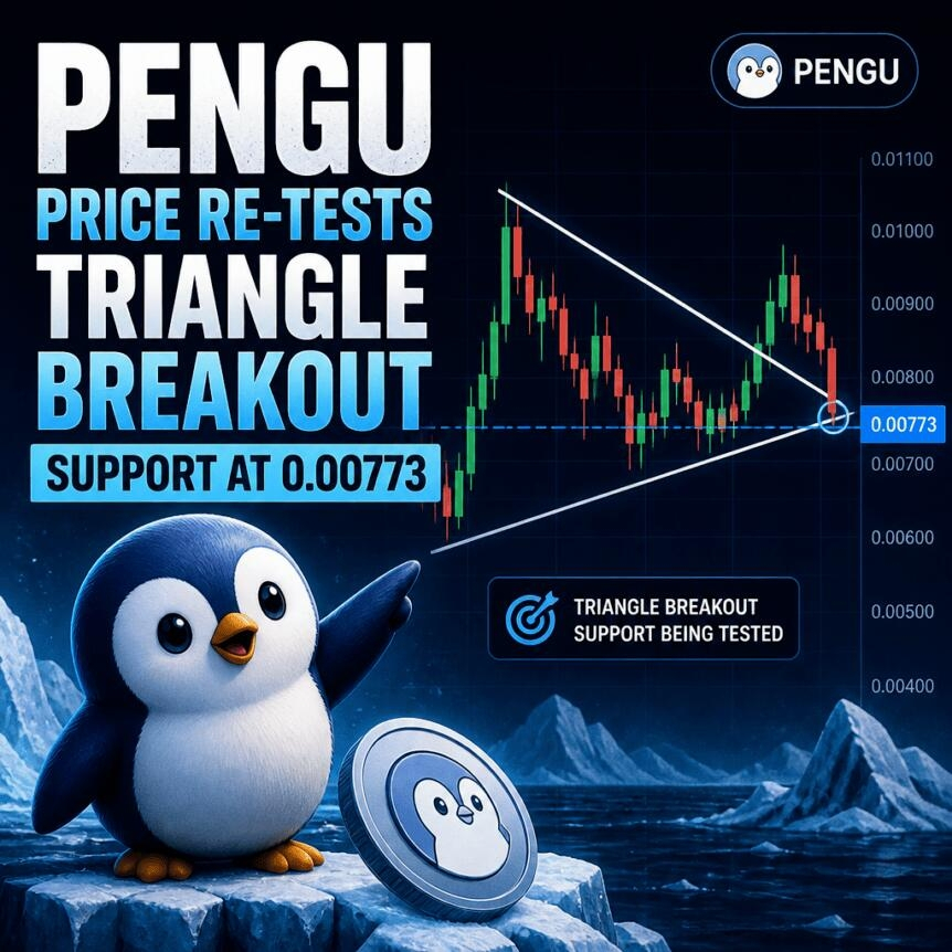 Pengu Price Re Tests Triangle Breakout Support At 0 00773